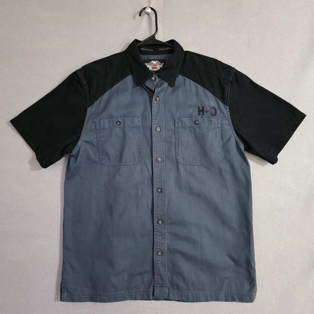 Harley Davidson Mens S/S Embroidered Button Up Shirt Snap Button Collar Size M